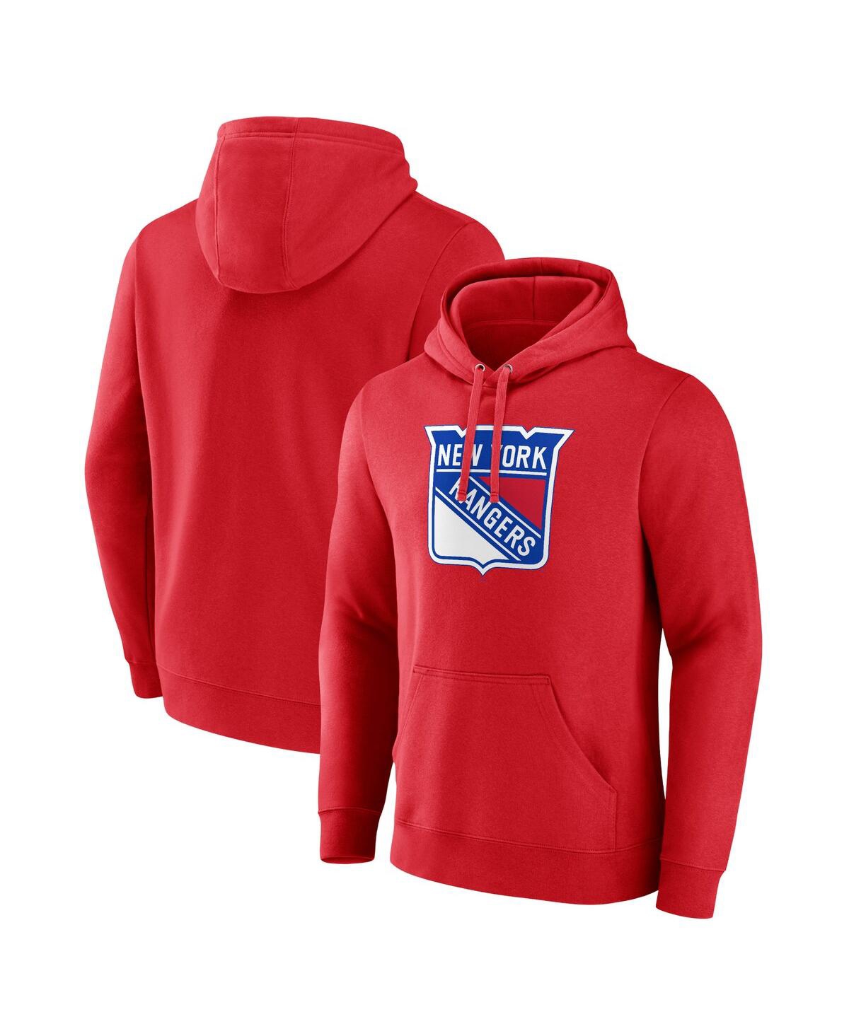 Shop Fanatics Men's  Red New York Rangers Primary Logo Pullover Hoodie