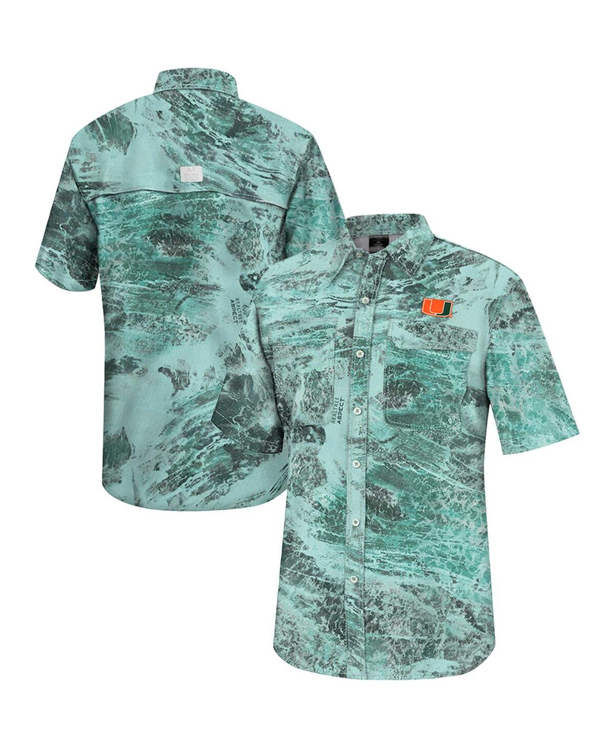 Colosseum Men's  Green Miami Hurricanes Realtree Aspect Charter Full-button Fishing Shirt