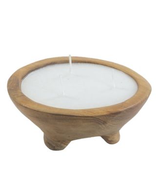 3-Wick Candle In Teak Holder, 6" W x 6" L x 2.5" H