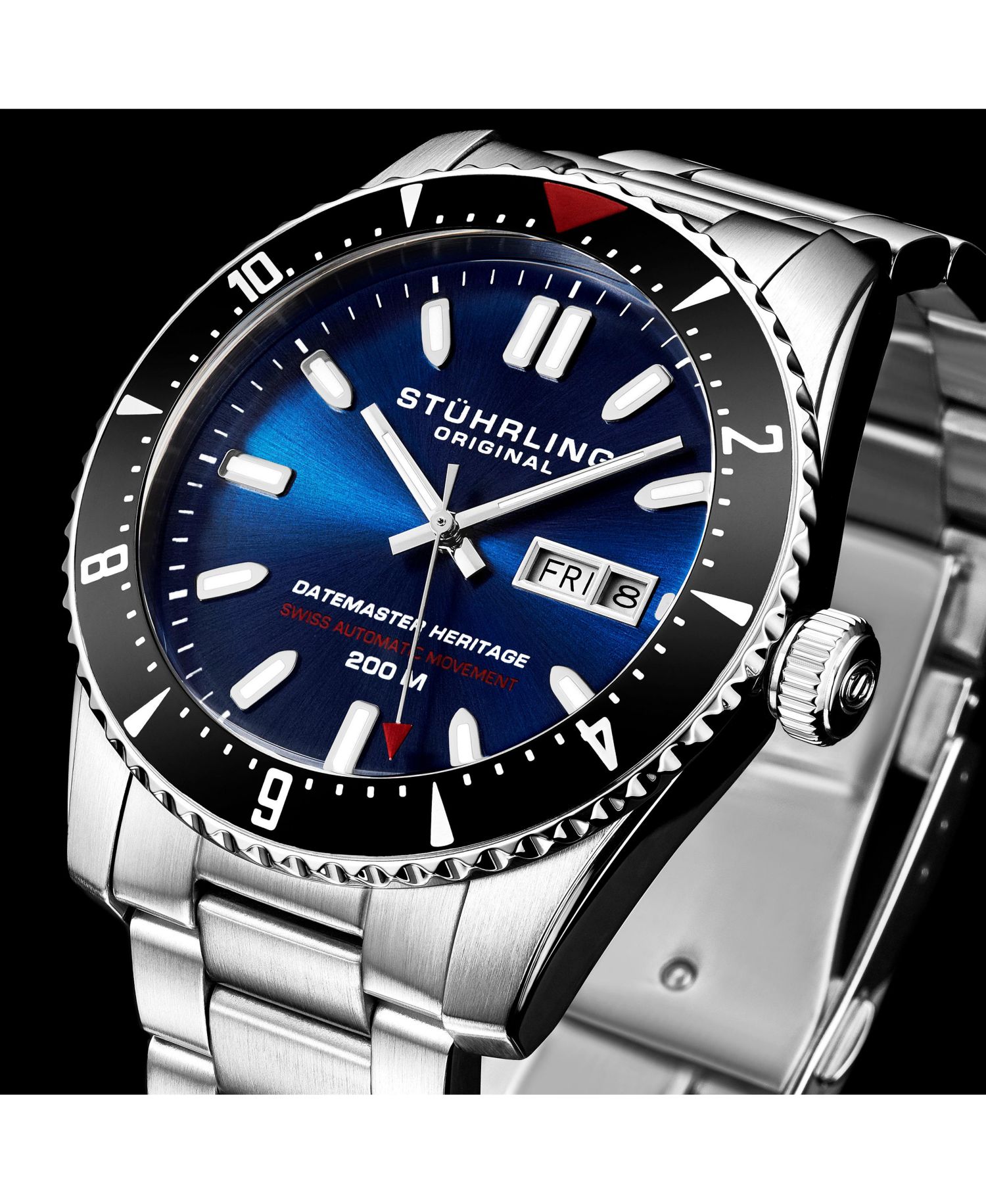 Men s Aquadiver 44mm Swiss Automatic Diver Watch, Blue Dial, Stainless Steel Bracelet, Day-Date, 200M Water Resistant