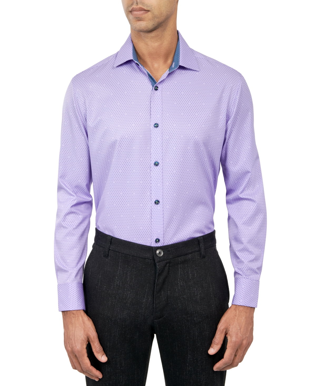 Society Of Threads Men's Regular-fit Non-iron Dot Print Performance Stretch Dress Shirt In Lilac
