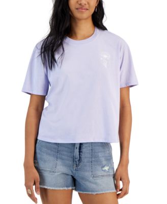 Rebellious One - Juniors' Daisy Butterfly Graphic-Back Cropped T-Shirt