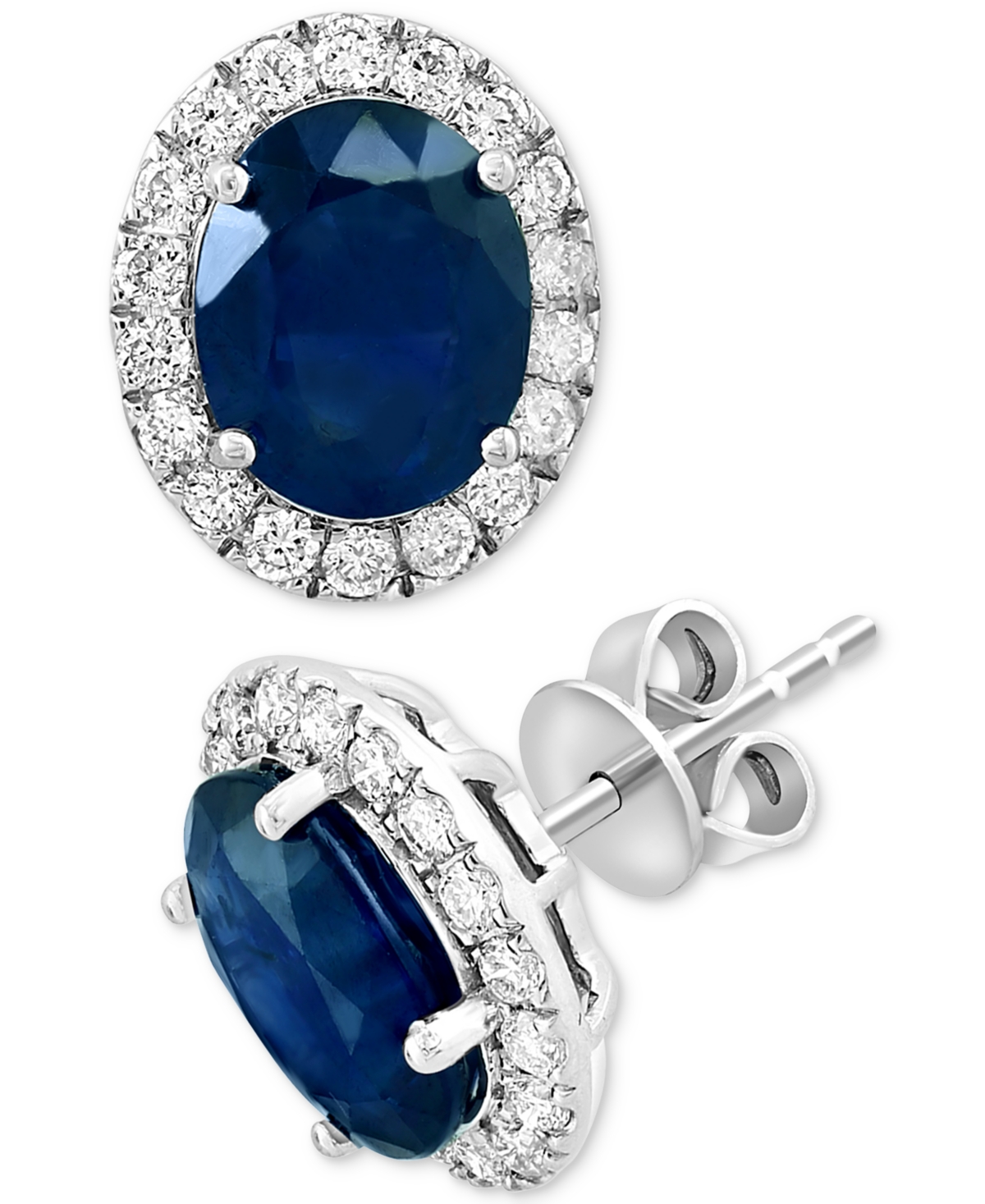Effy Sapphire (3-3/4 ct. t.w.) & Diamond (1/2 ct. t.w.) Halo Stud Earrings in 14k White Gold - K White Gold