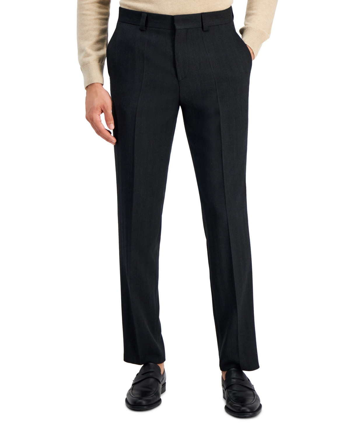 Hugo By  Boss Men's Modern-fit Charcoal Herringbone Suit Trousers
