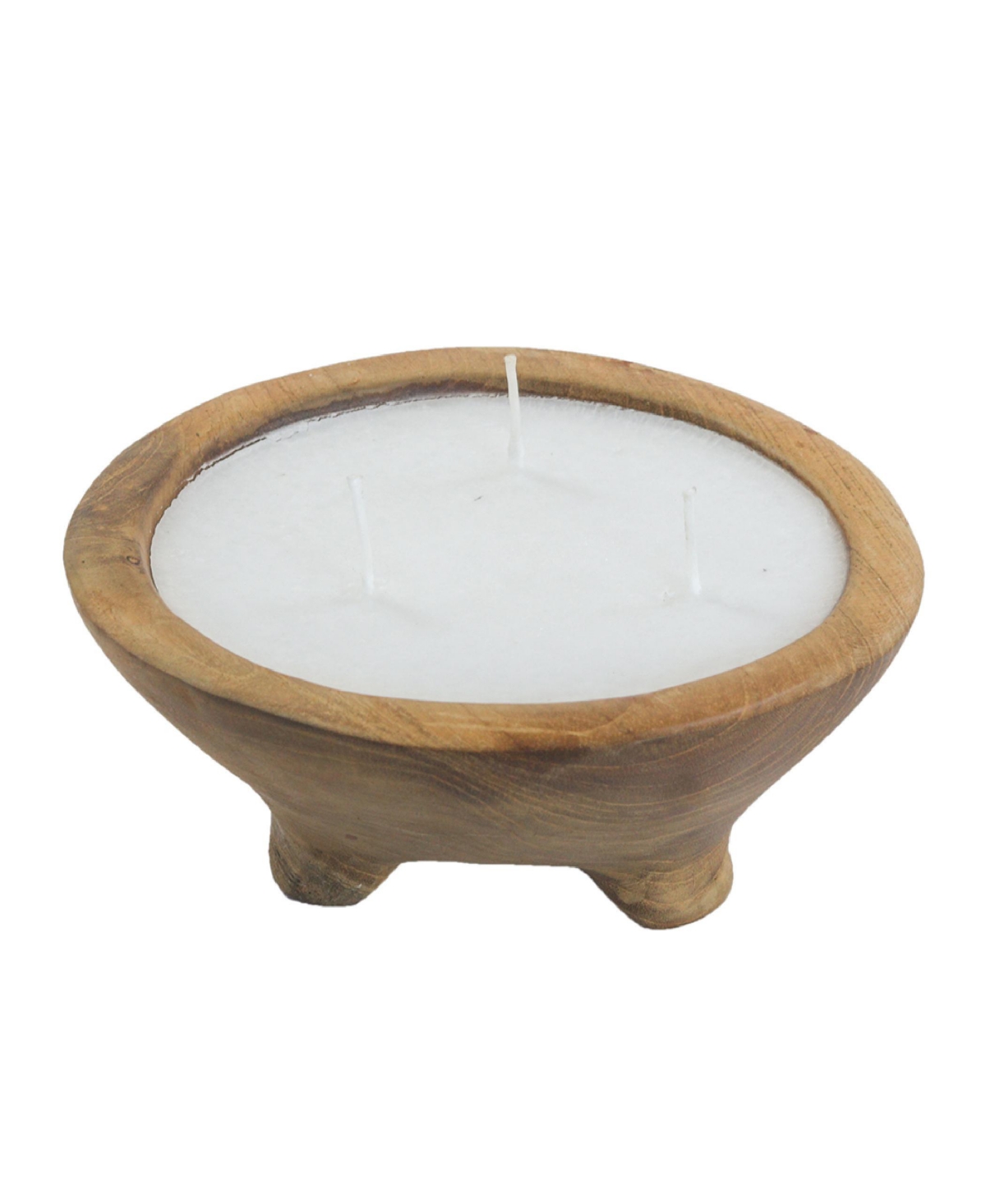 Ab Home 3-wick Candle In Teak Holder, 6" W X 6" L X 2.5" H In Natural