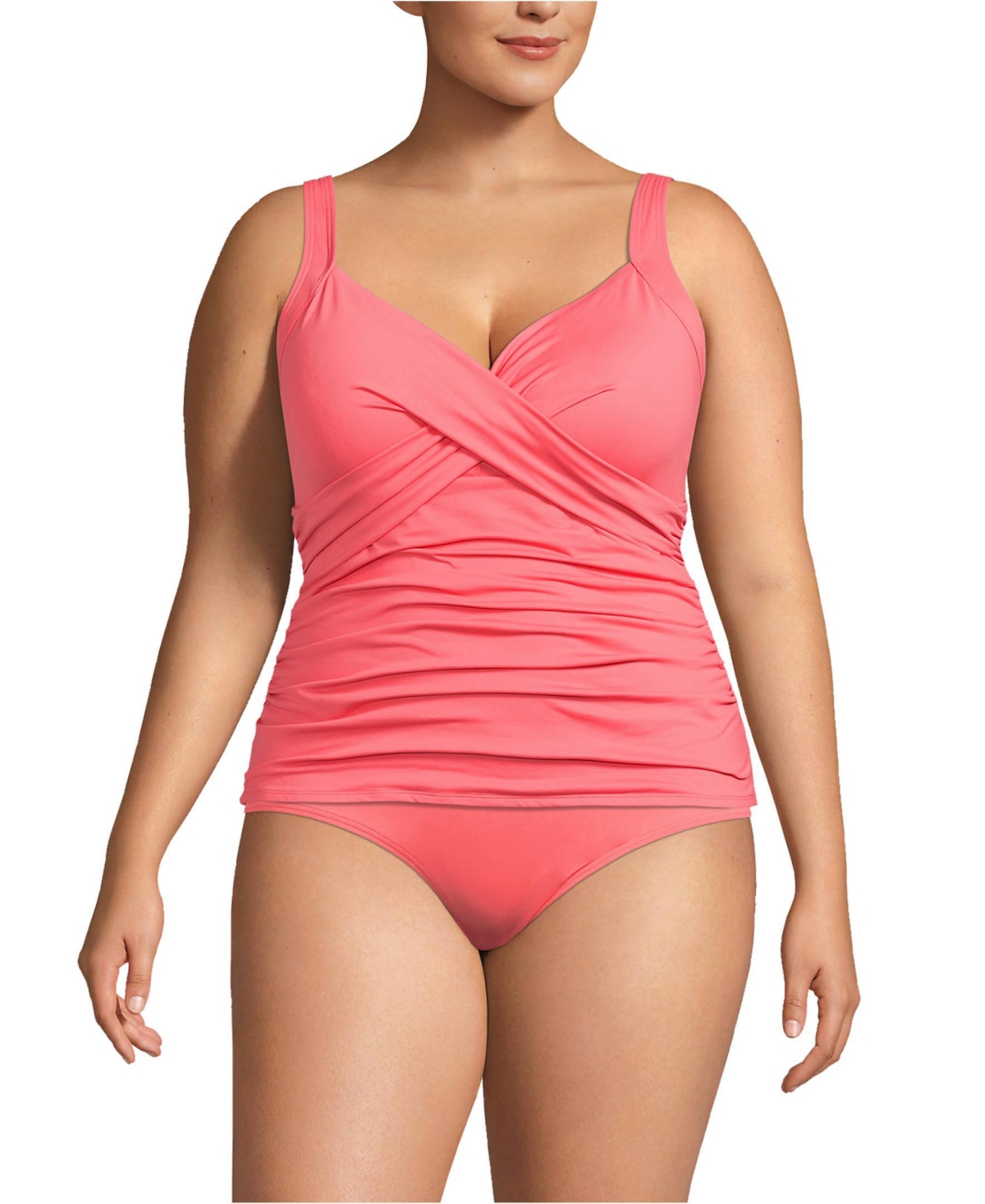 Lands' End Women's Chlorine Resistant V-Neck Wrap Underwire Tankini Swimsuit Top Adjustable Straps