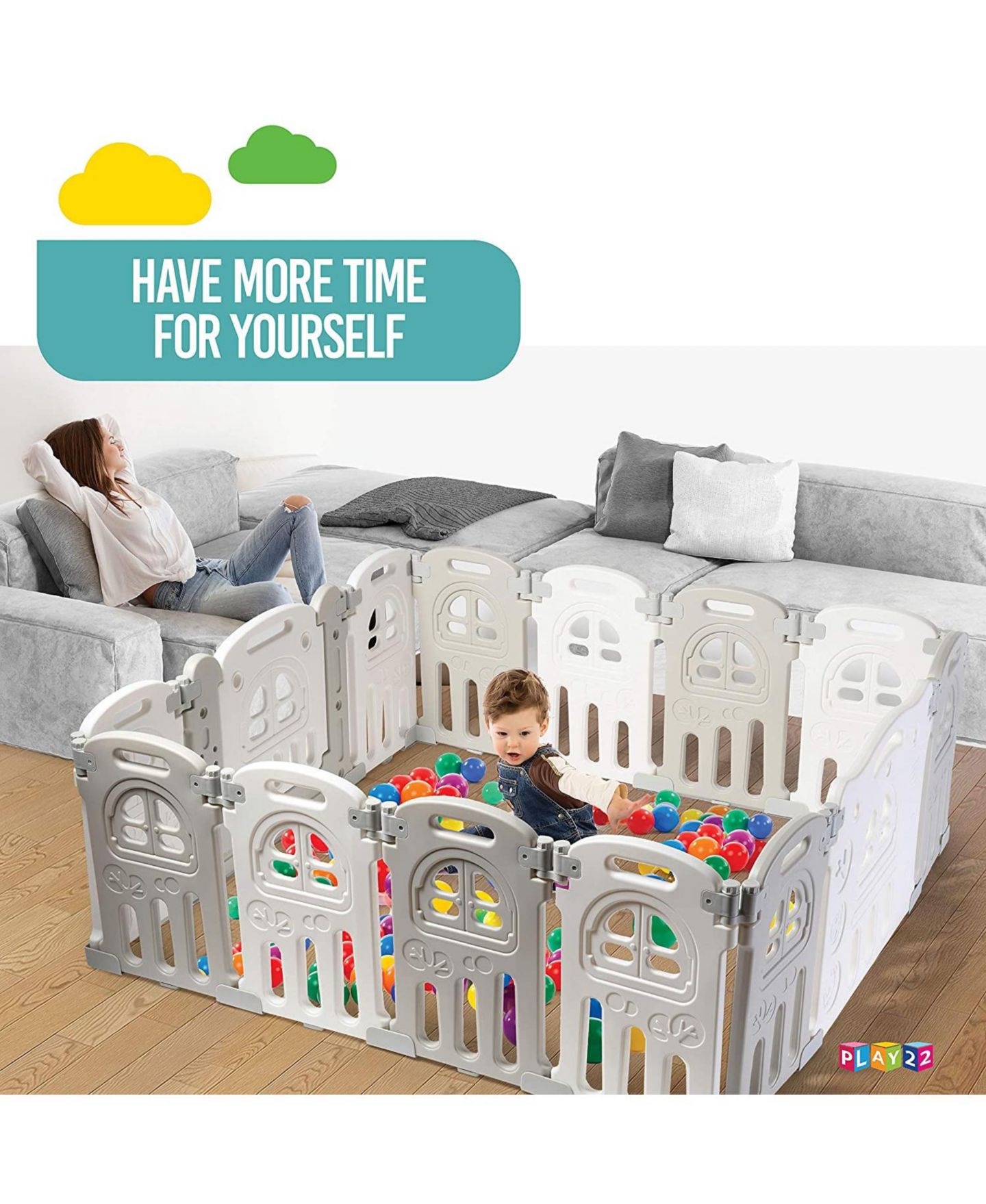 Детские фигурки Play22usa Foldable Baby Playpen 14 Panel - Kids Safety Activity Play Center — фото 3