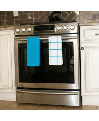 Premier Kitchen Towels (Set of 6), 3 Solid Color Towels and 3 White Towels with Matching Pattern, 15x25 in., Soft Ringspun Cotton