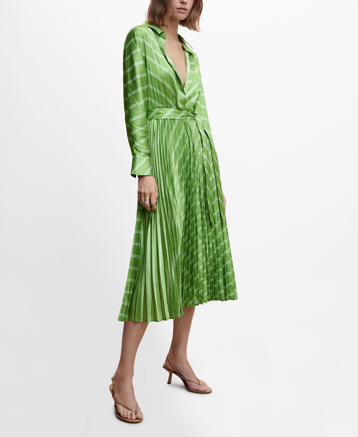 MANGO WOMEN'S PLEATED SATIN SHIRT DRESS
