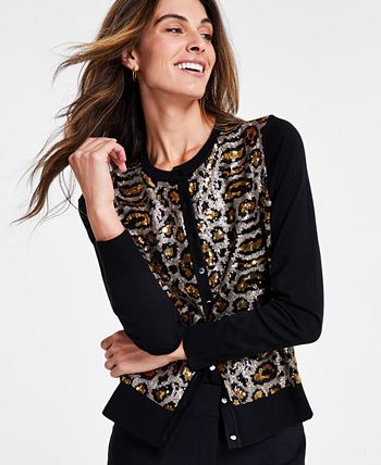 Jm Collection Women's Sequin Hounds Party Cardigan Sweater, Created for  Macy's