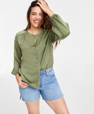 On 34th Women's Satin Button-Front Shirt, Created for Macy's - Macy's