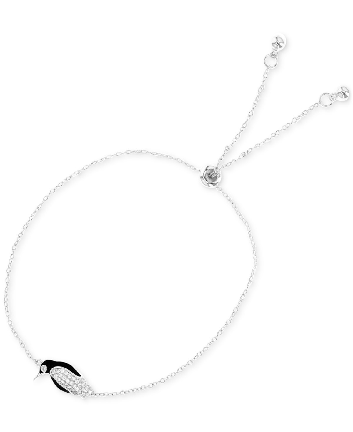 Macy's Cubic Zirconia & Black Enamel Penguin Bolo Bracelet In Silver