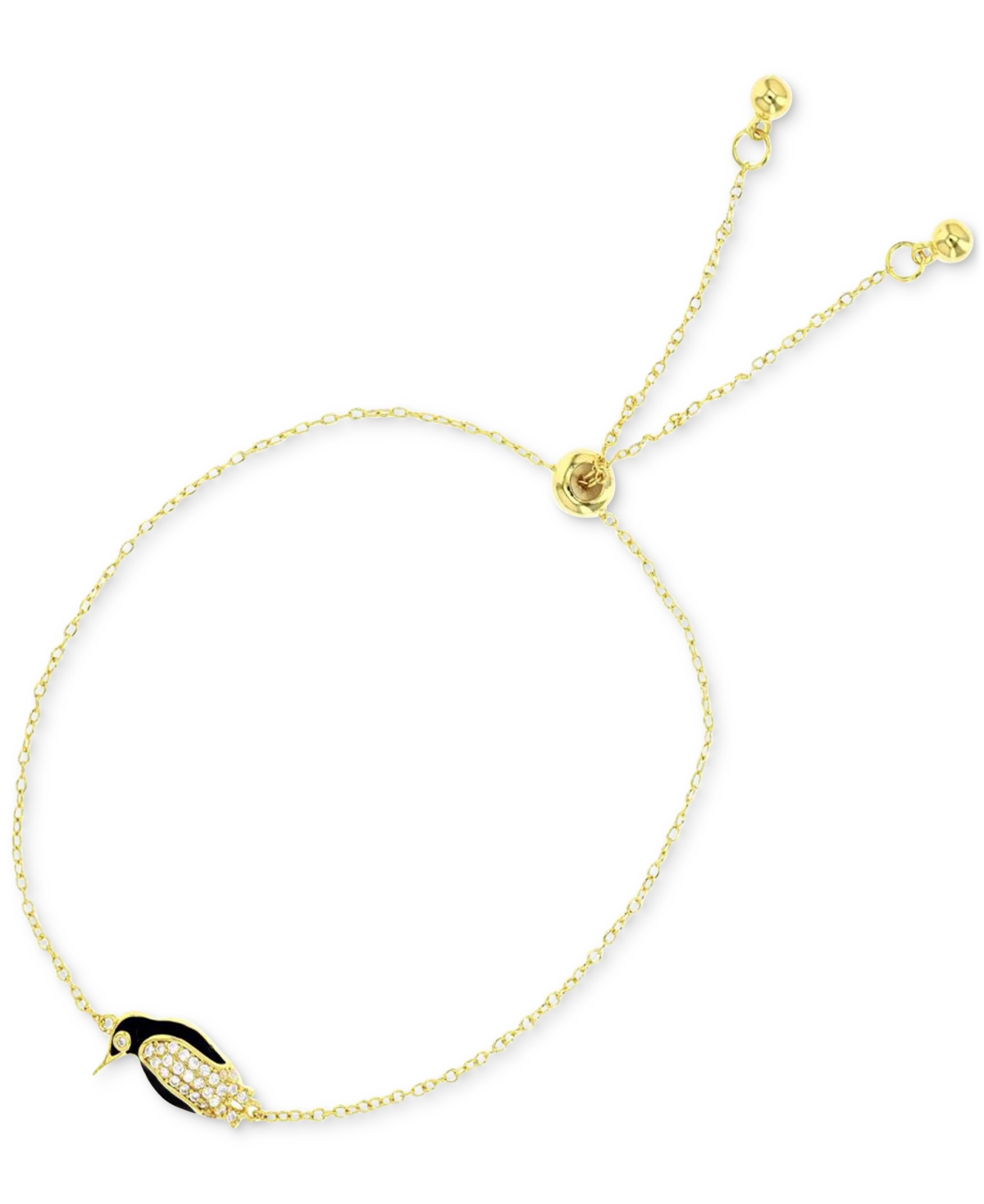 Macy's Cubic Zirconia & Black Enamel Penguin Bolo Bracelet In Gold