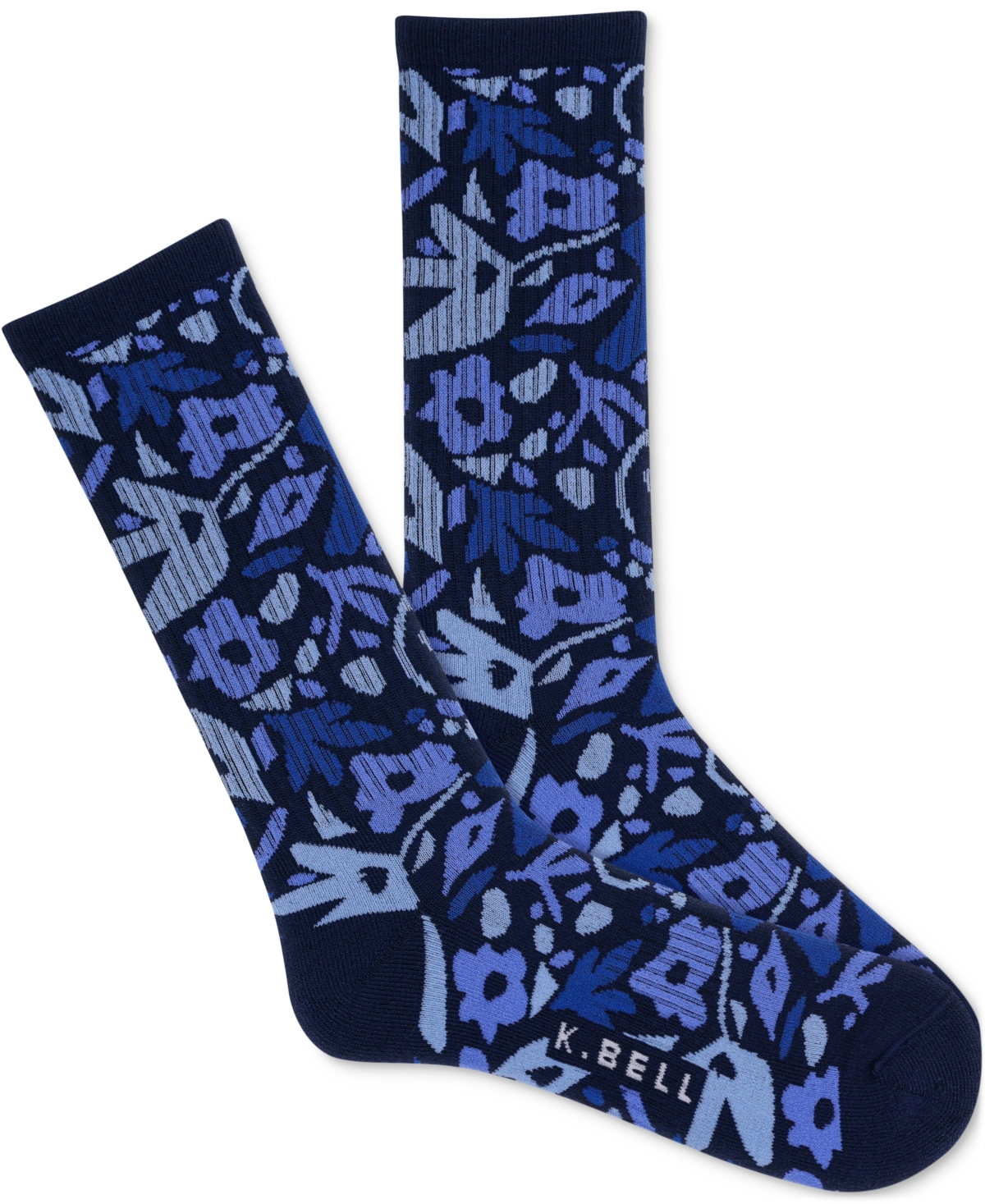 K. Bell Socks Men's Floral Camo Active Crew Socks - Dark Blue