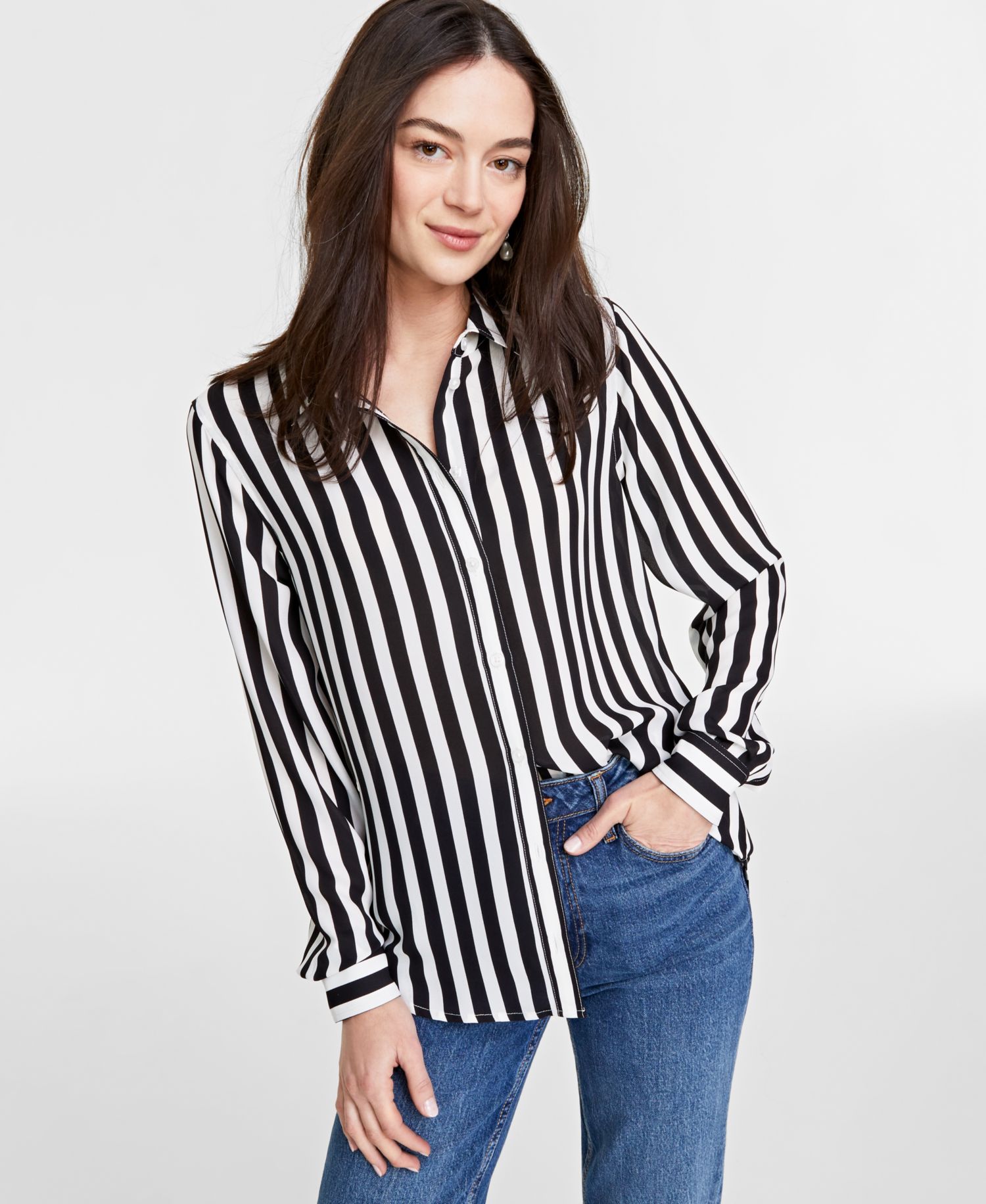 Trendy Plus Size Button-Front Crepe Shirt