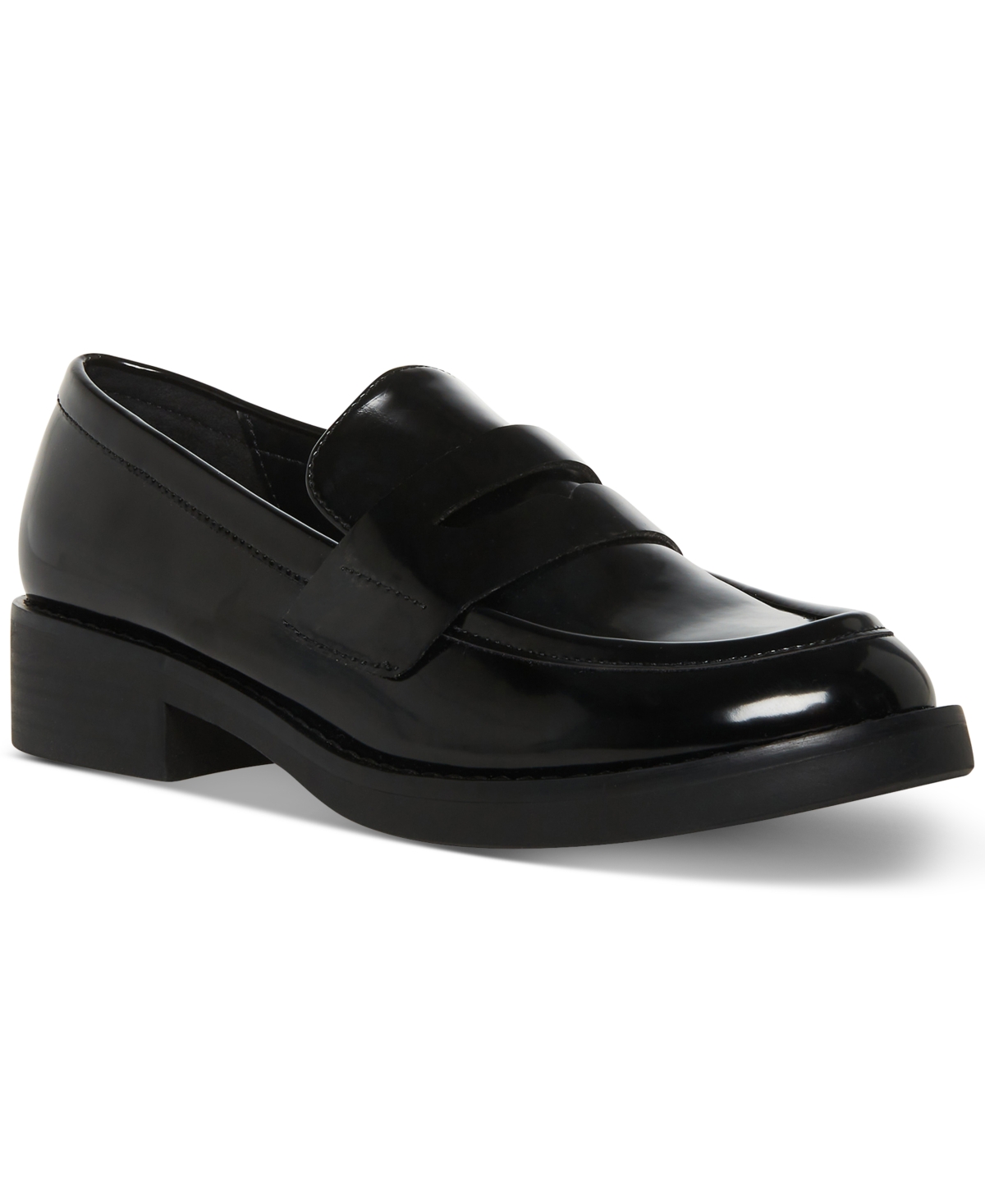 Madden Girl Cecily Tailored Penny Loafer Flats In Black Box Patent