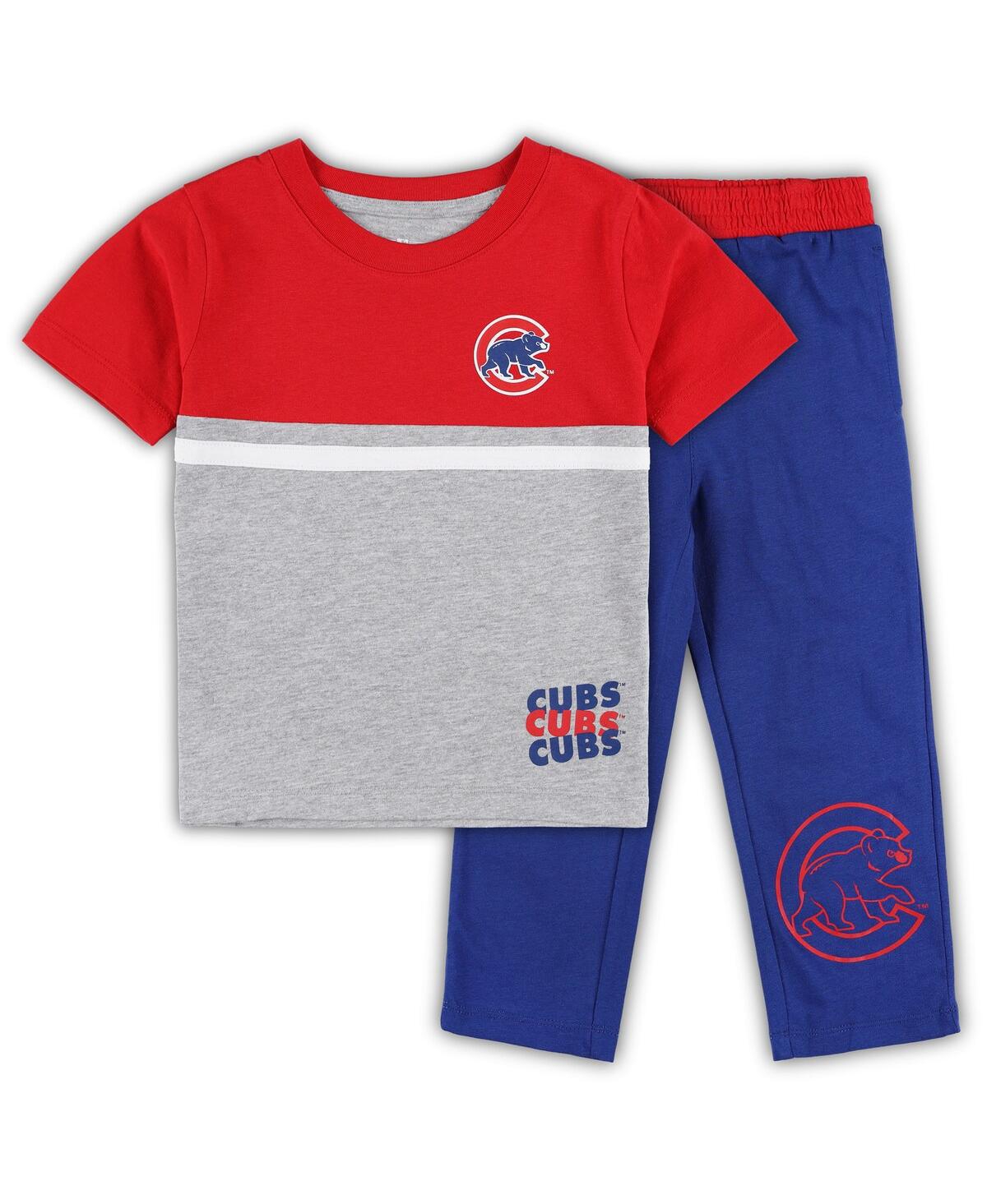 Outerstuff Babies' Toddler Boys And Girls Royal, Red Chicago Cubs Batters Box T-shirt And Pants Set In Royal,red