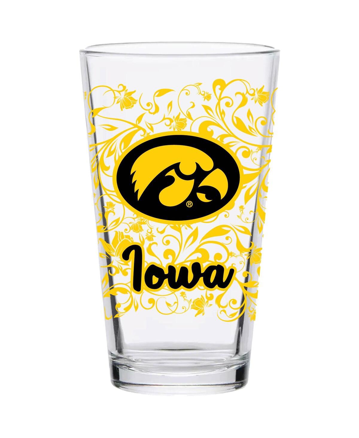 Indigo Falls Iowa Hawkeyes 16 oz Floral Pint Glass In White