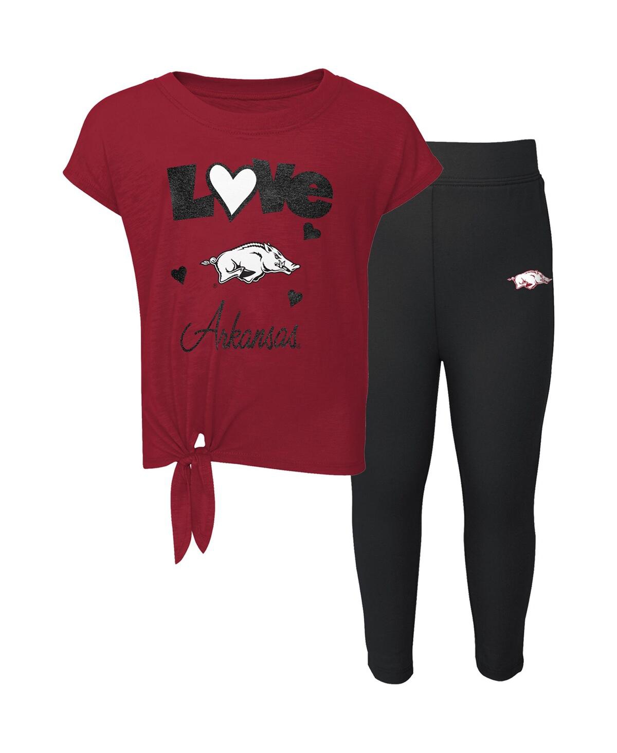 Outerstuff Toddler Girls Cardinal, Black Arkansas Razorbacks Forever Love Team T-shirt And Leggings Set In Cardinal,black