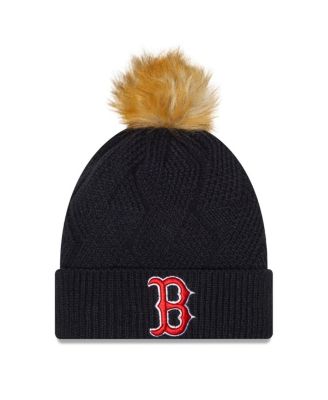 Women's Navy Boston Red Sox Snowy Cuffed Knit Hat with Pom