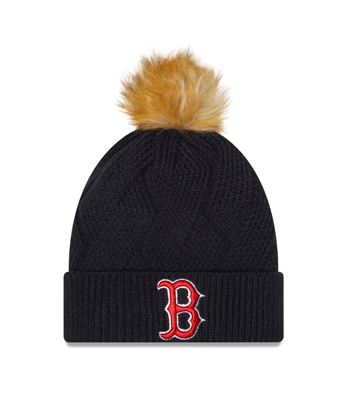 Shop New Era Women's  Navy Boston Red Sox Snowy Cuffed Knit Hat With Pom