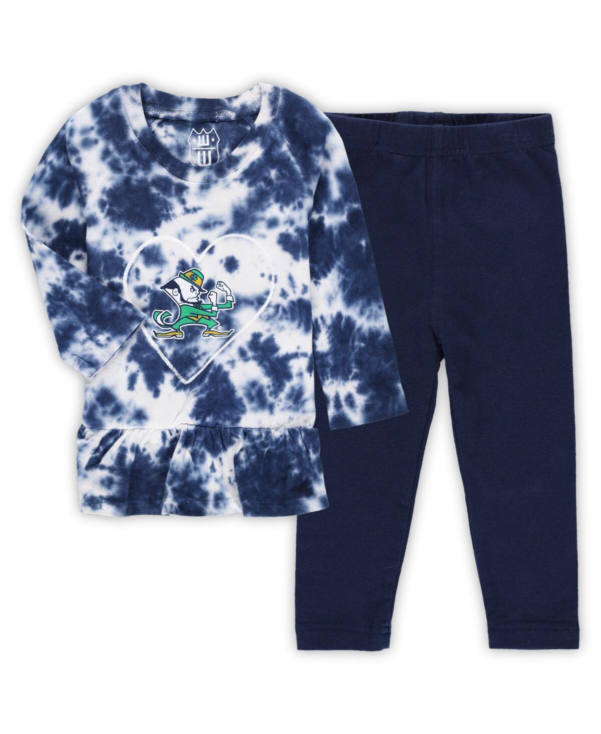 Wes & Willy Girls Infant  Navy Notre Dame Fighting Irish Tie-dye Ruffle Raglan Long Sleeve T-shirt An In Navy