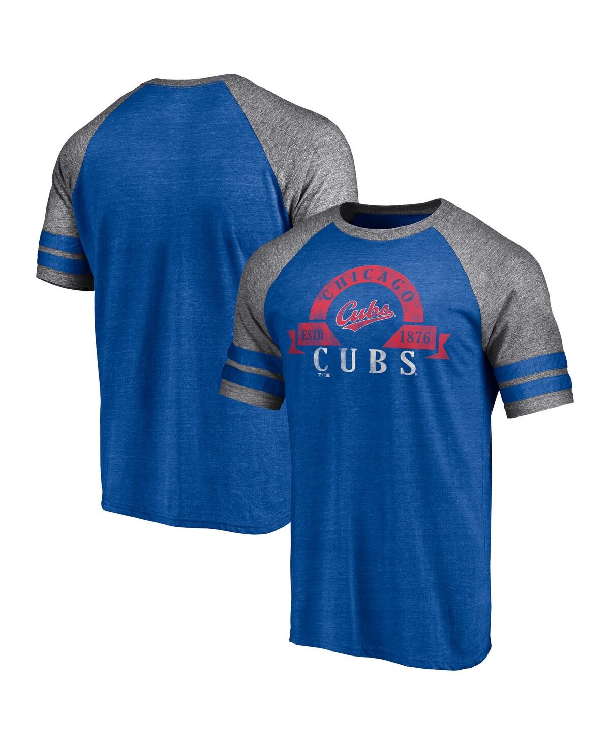 Fanatics Branded Heather Royal Chicago Cubs Utility Two-stripe Raglan Tri-blend T-shirt In Heather Royal