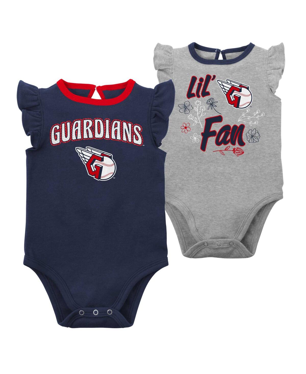 Shop Outerstuff Infant Boys And Girls Navy, Heather Gray Cleveland Guardians Little Fan Two-pack Bodysuit Set In Navy,heather Gray