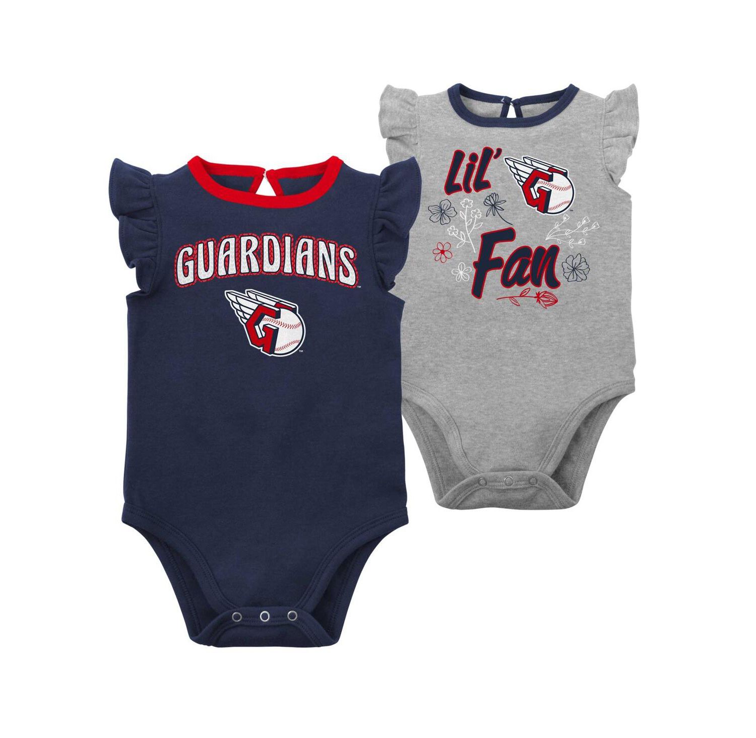 Infant Boys and Girls Navy, Heather Gray Cleveland Guardians Little Fan Two-Pack Bodysuit Set