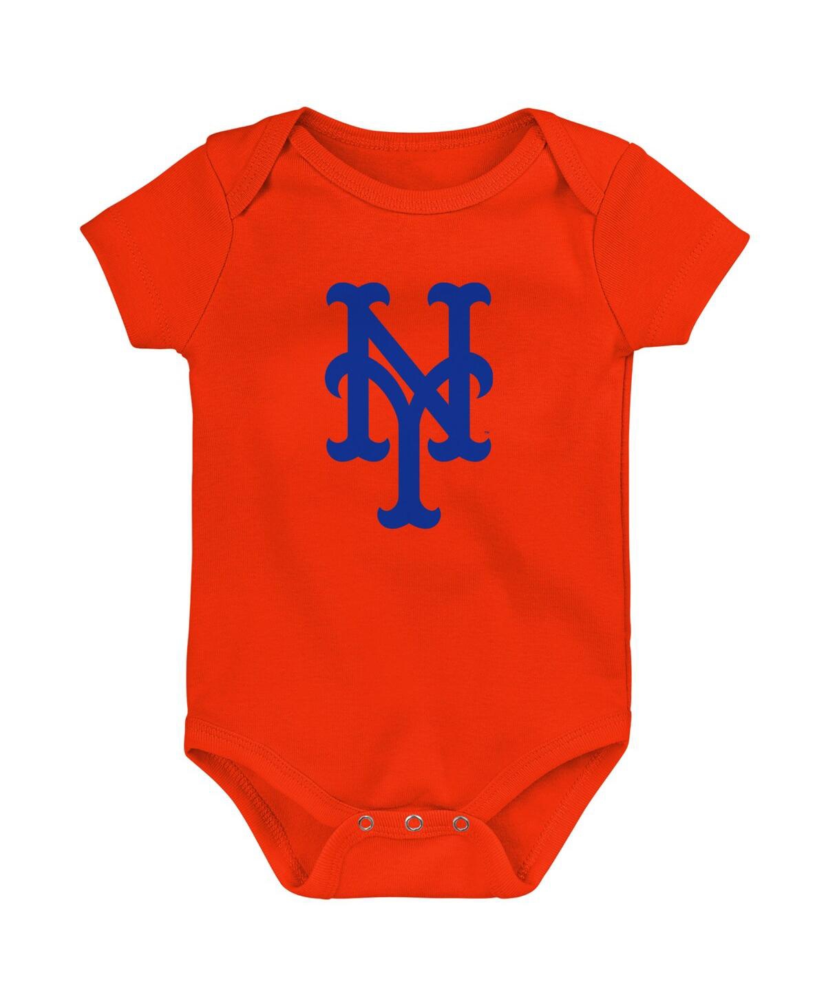 Shop Outerstuff Infant Boys And Girls Orange, White, Heather Gray New York Mets Biggest Little Fan 3-pack Bodysuit S In Orange,white,heather Gray