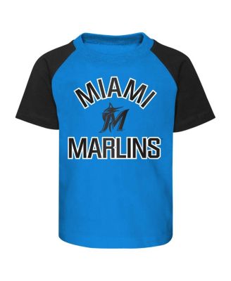 Infant Boys and Girls Blue, Heather Gray Miami Marlins Ground Out Baller Raglan T-shirt and Shorts Set