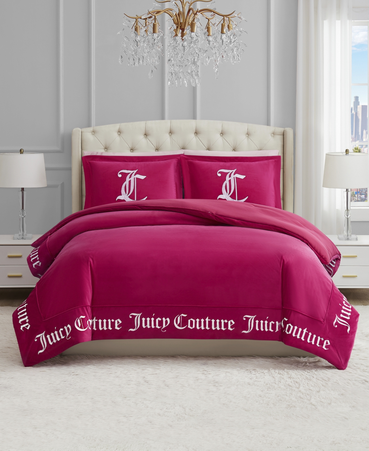 Juicy Couture Reversible Velvet Comforter Set, Twin/twin Xl In Pink