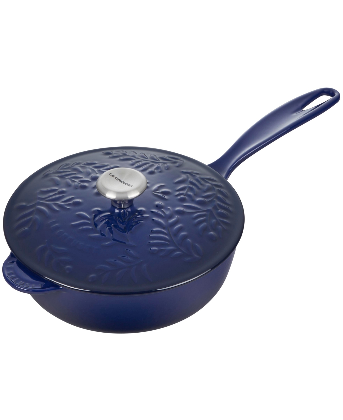 Le Creuset Cast Iron Saucier Pan With Embossed Olive Branch 2.25 Quart In Indigo