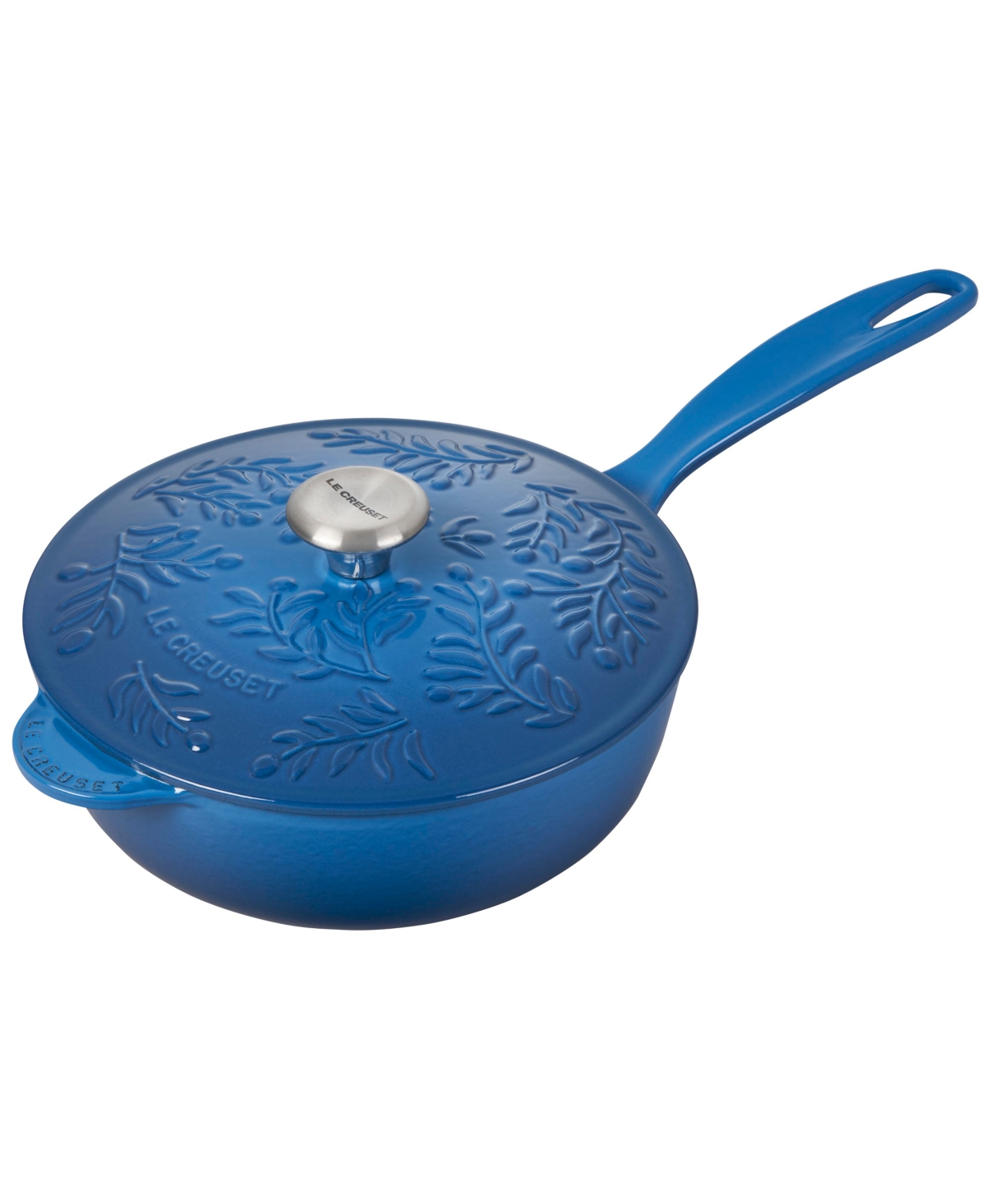 Le Creuset Cast Iron Saucier Pan With Embossed Olive Branch 2.25 Quart In Marseile