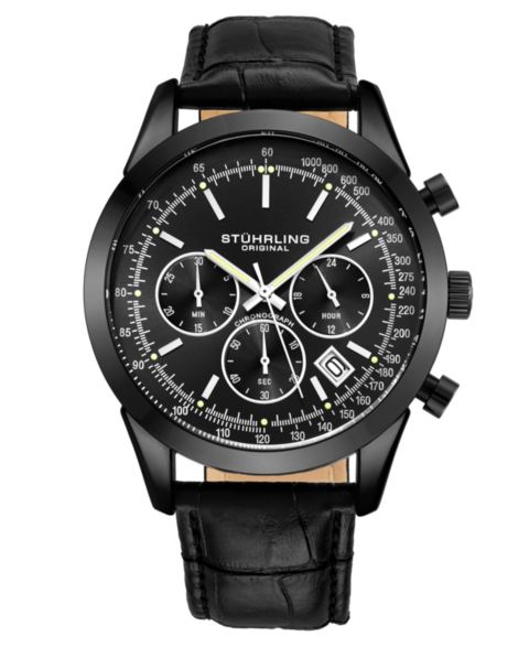 Мужские часы Stuhrling Monaco Black Leather, Black Dial, 44mm Round Watch