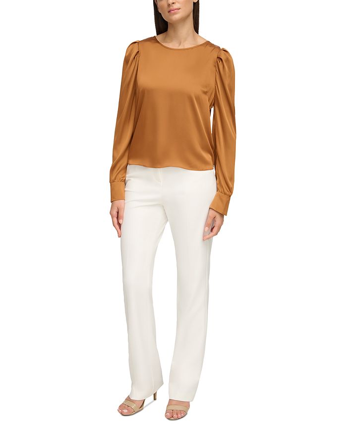 Donna Karan Women's Solid-Color Long Puff-Sleeve Top - Macy's
