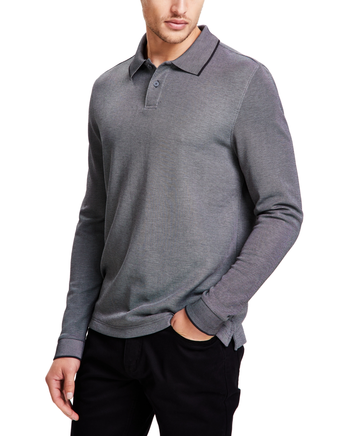 Alfani Men's Classic-fit Solid Long-sleeve Polo Shirt, Created For Macy's In Charcoal Heather