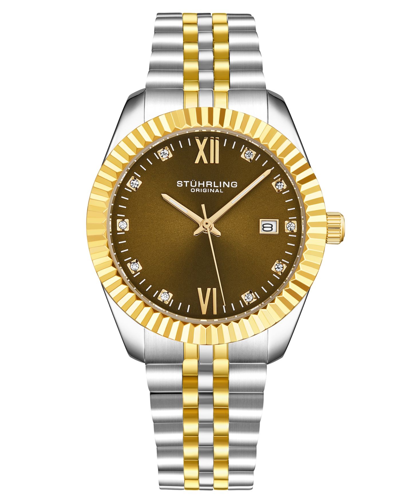 Часы унисекс Stuhrling Gamine 4024 из стали, 36 мм, римские цифры, дата, 50 м — фото 1
