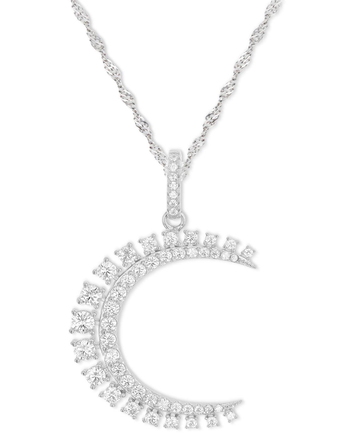 Macy's Cubic Zirconia Heart Crescent Moon Pendant Necklace In Sterling Silver, 18" + 2" Extender