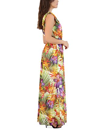 Donna Ricco Women's Printed Tie-Shoulder Maxi Dress - Macy's