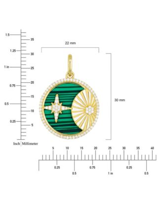 Malachite & Cubic Zirconia Star & Sun Disc 18" Pendant Necklace