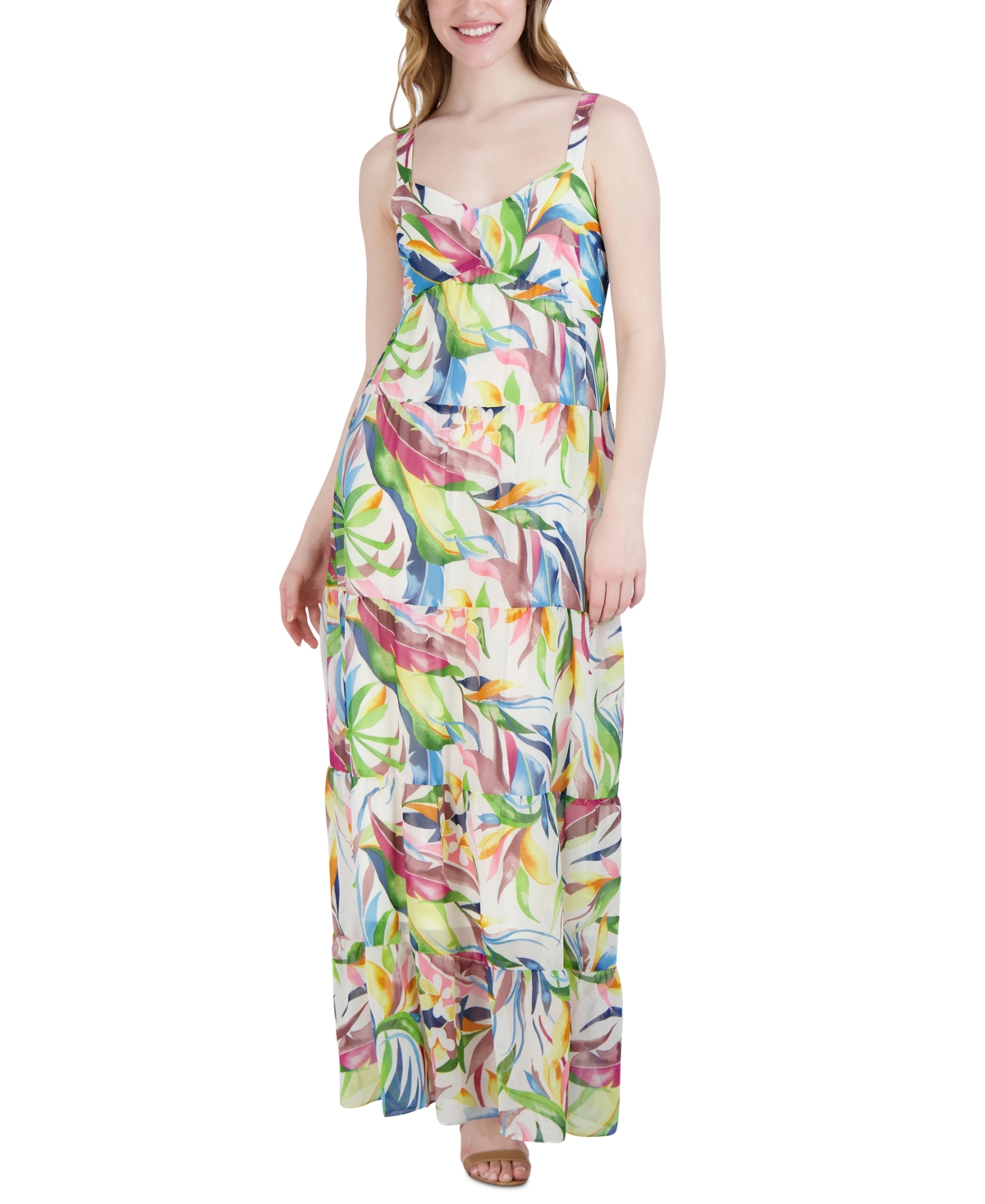 Julia Jordan Women's Printed Sleeveless Tiered Maxi Dress In Ivory Multi