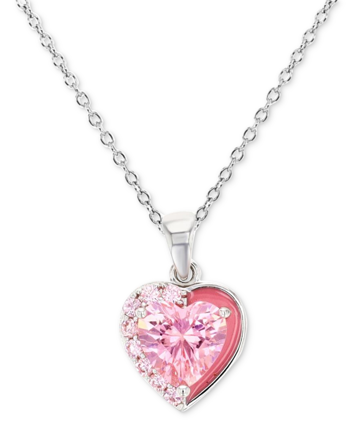 Macy's White Cubic Zirconia & Enamel Heart 18" Pendant Necklace (also In Pink Cubic Zirconia)
