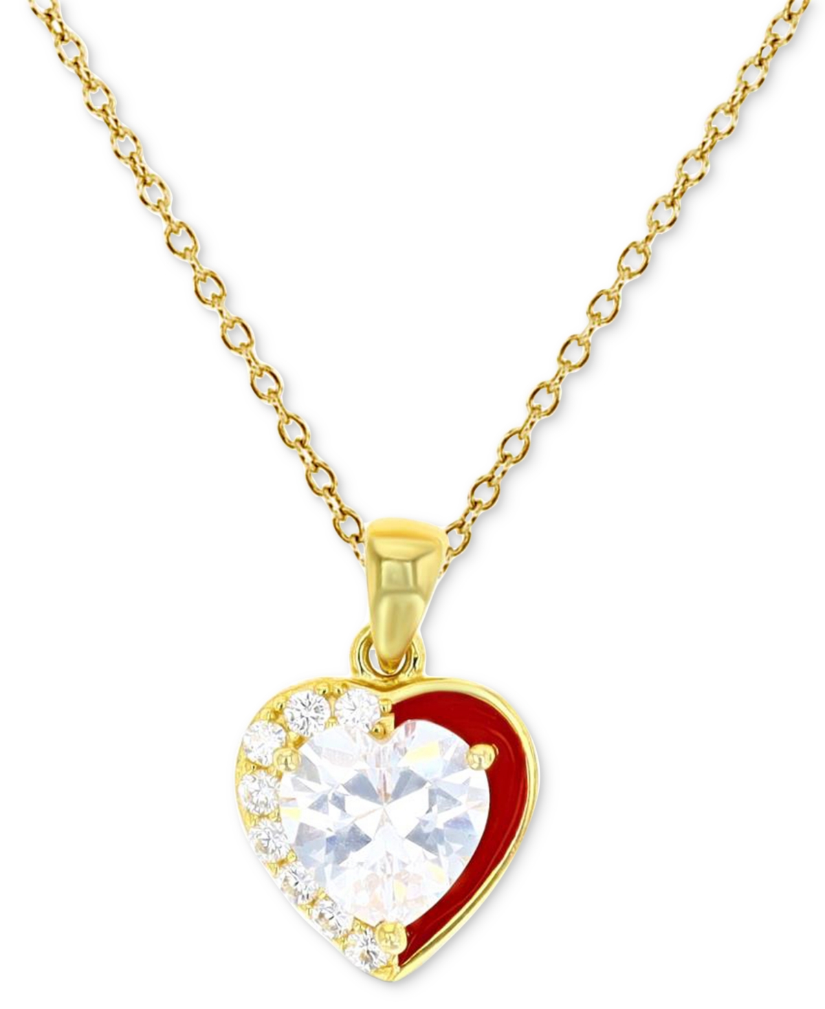 Macy's White Cubic Zirconia & Enamel Heart 18" Pendant Necklace (also In Pink Cubic Zirconia) In Gold