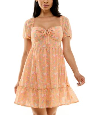 Almost Famous - Juniors' Sweetheart-Neck Short-Sleeve Fit & Flare Dress