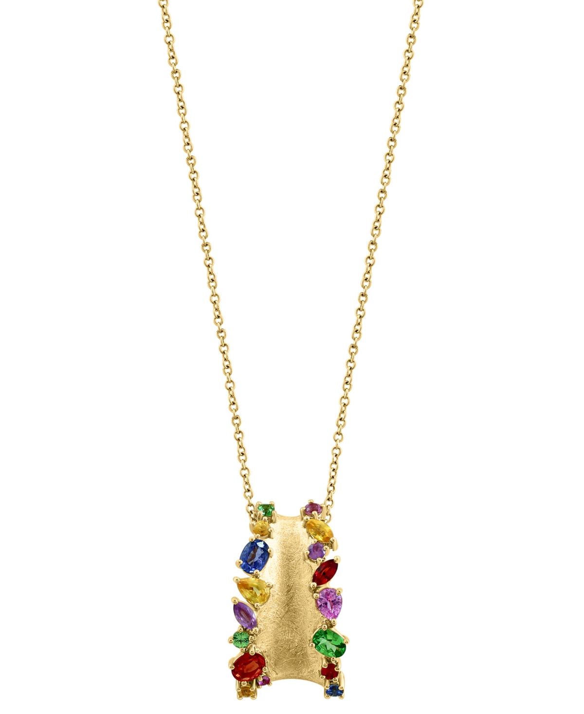 Effy Multi-Sapphire (1-1/4 ct. t.w.) & Tsavorite (1/3 ct. t.w.) Graduated Textured 18" Pendant Necklace in 14k Gold - K Gold