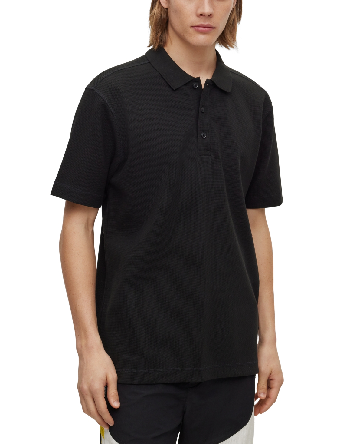 Hugo Boss Boss By  Men's Waffle Structure Polo Shirt In Black