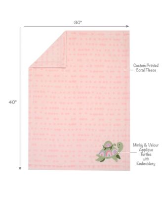 Sea Dreams Cozy Pink Fleece Turtle Applique Baby Blanket