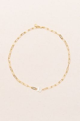 18K Gold Plated Chain with Flower Shap of a Mother of Pearl Charm - Fafa Necklace 17" For Women