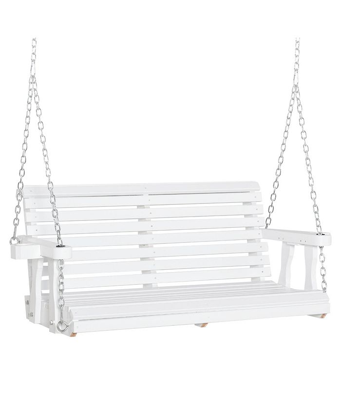 Outsunny 46" 2 Person Wooden Hanging Porch Swing Bench, Slatted Front